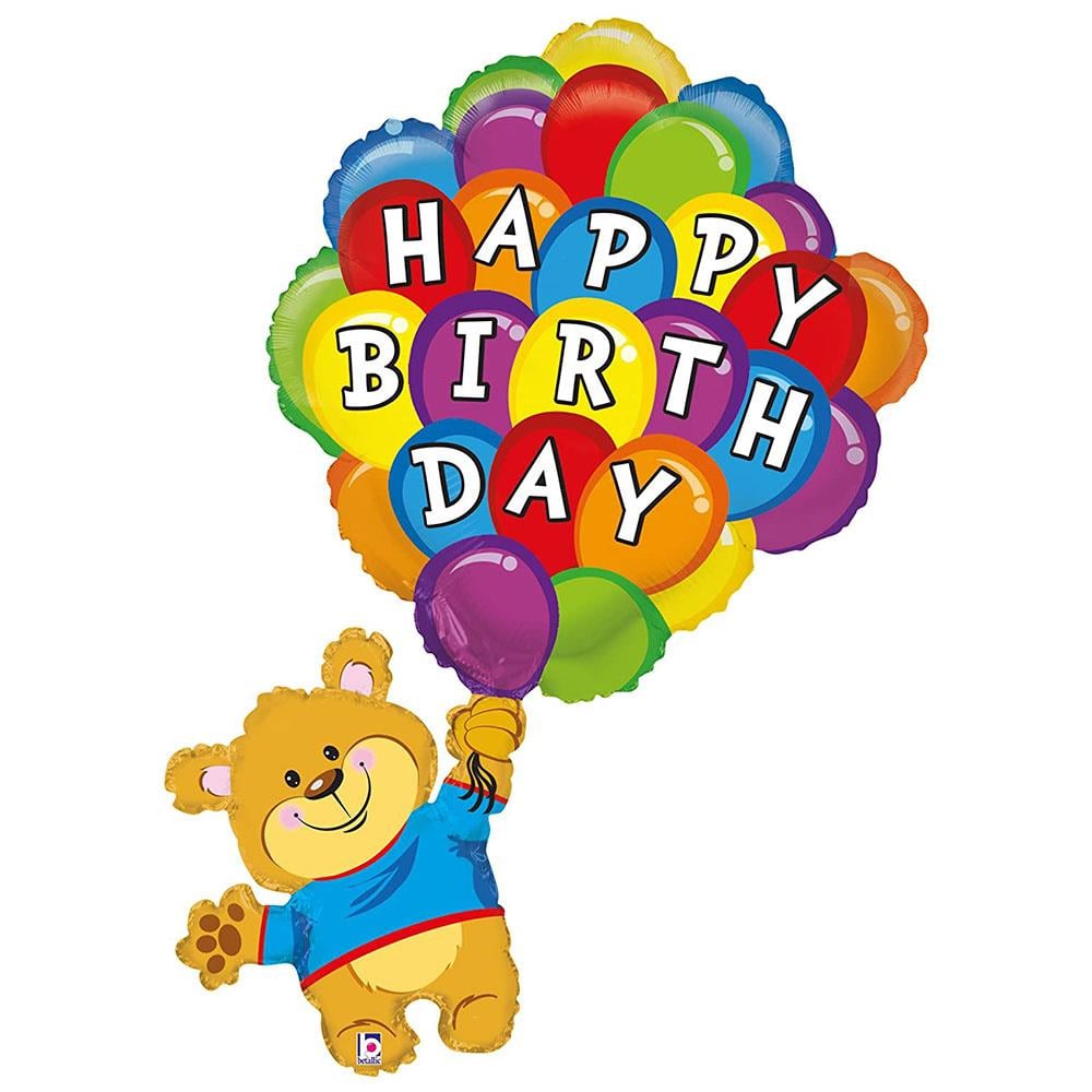 Happy Birthday Balonlu Ayıcık Folyo Balon 86 cm