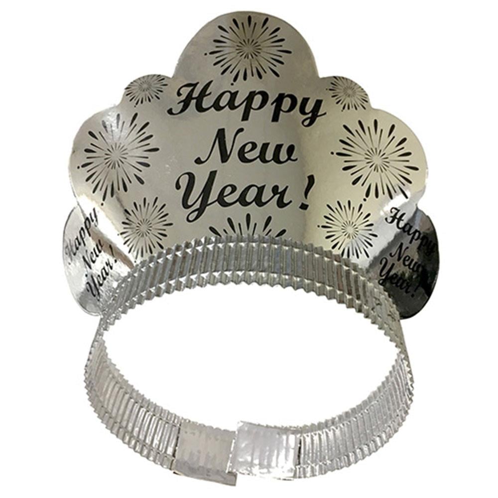 Happy New Year Baskılı Gümüş Taç 6'lı