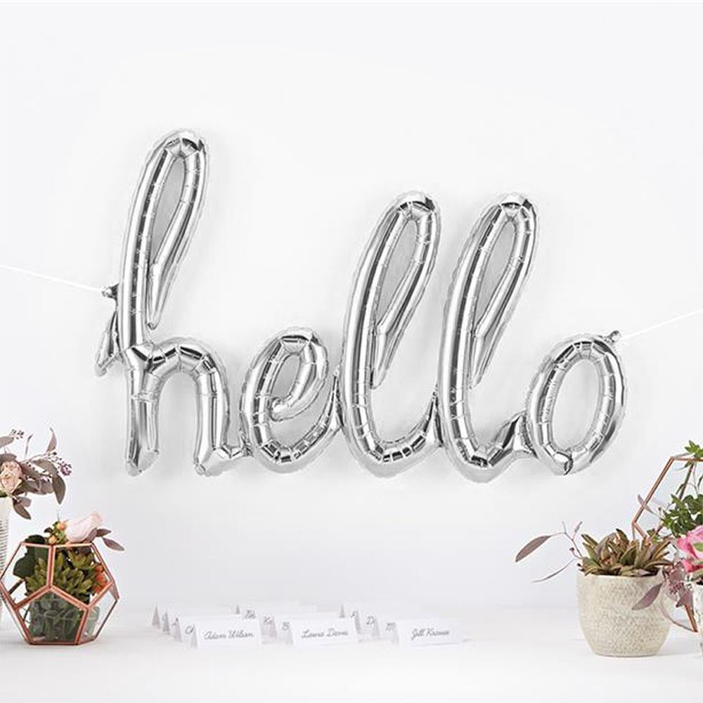 Hello Gümüş Folyo Balon 100x55 cm