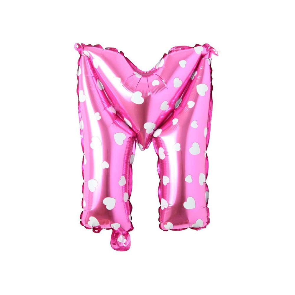 M Harf Pembe Kalp Folyo Balon 40 cm