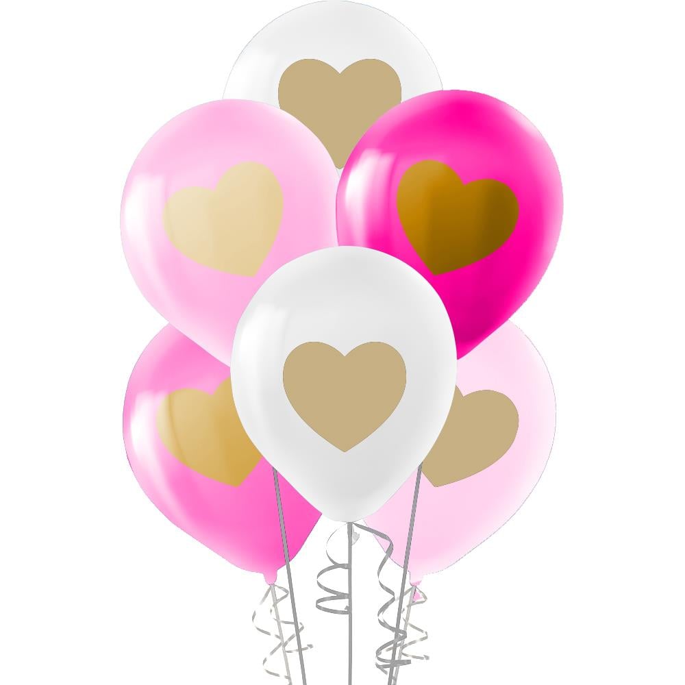 Metalik Altın Kalp Baskılı Lateks Balon 10'lu