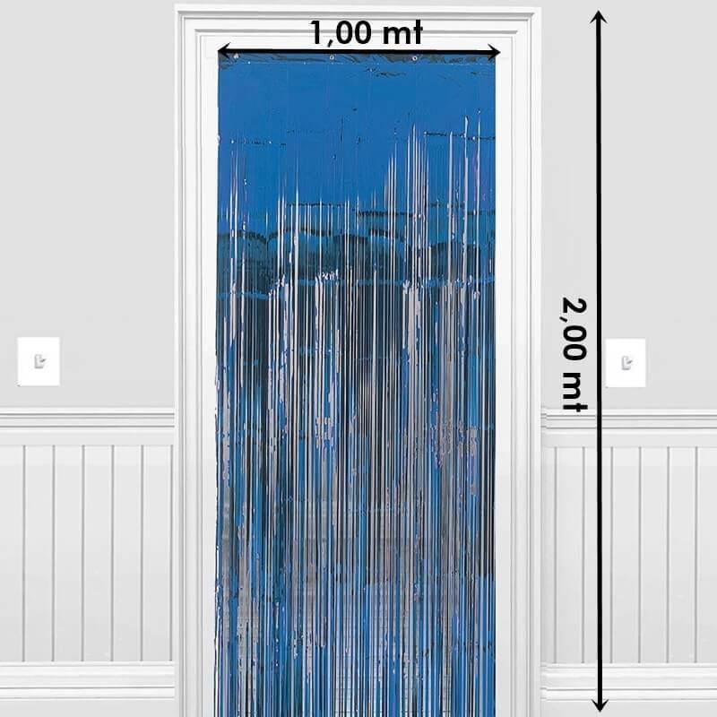 Metalize Püsküllü Kapı ve Fon Perdesi Mavi 100x220 cm