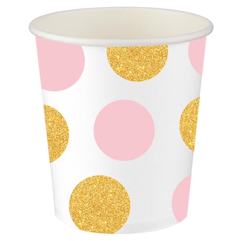 Pembe Altın Puantiyeli Karton Bardak 8'li