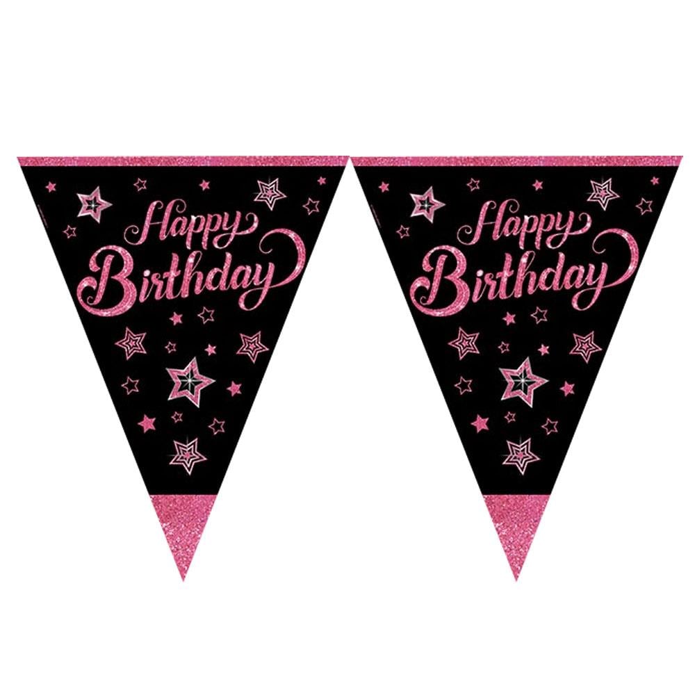 Pink Stars Birthday Lisanslı Üçgen Bayrak Afiş