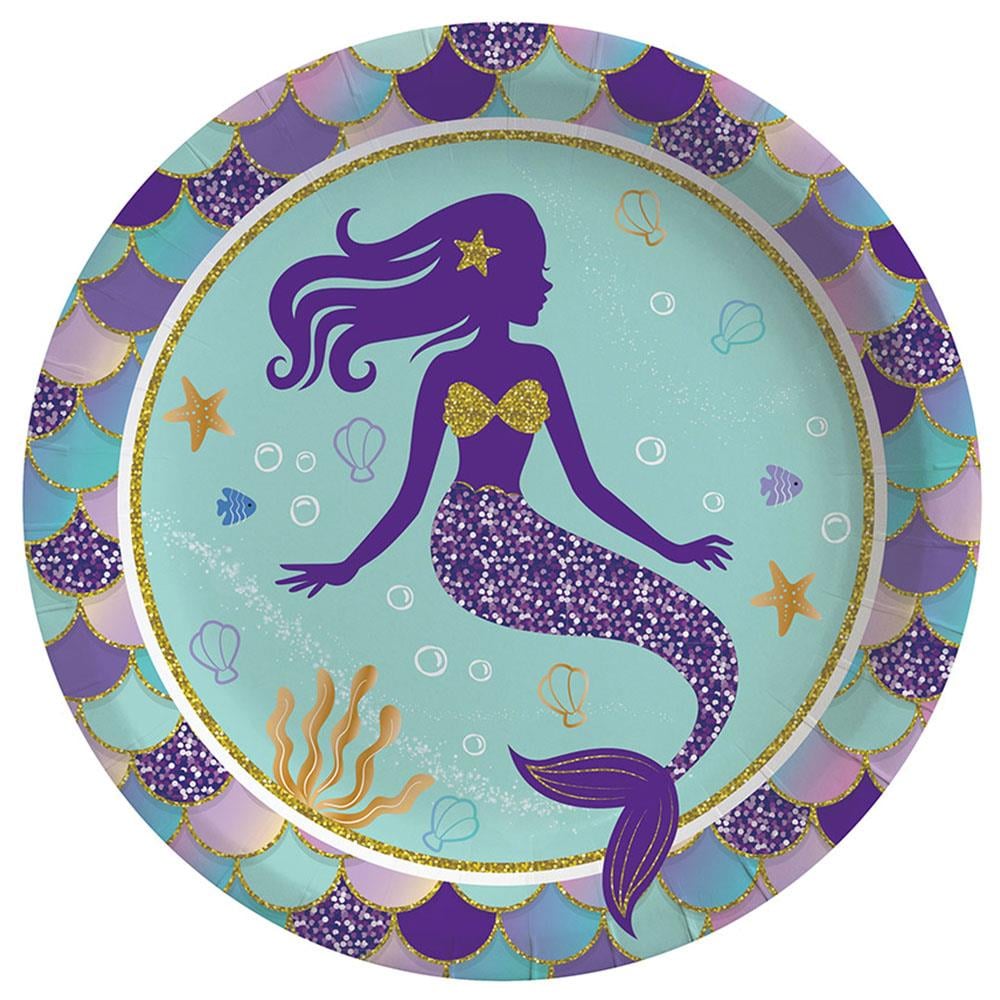 Pırıltılı Deniz Kızı Karton Tabak 23 cm 8'li