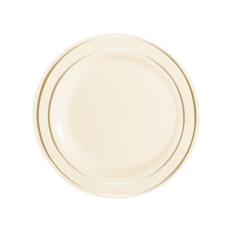 Porselen Görünümlü Krem-Altın Plastik Tabak 19 cm