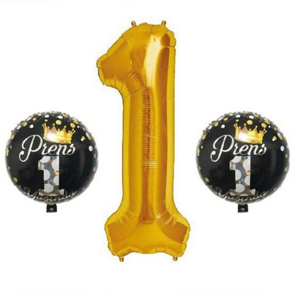 Prens 1 Yaşında Altın Folyo Balon Set 3'lü