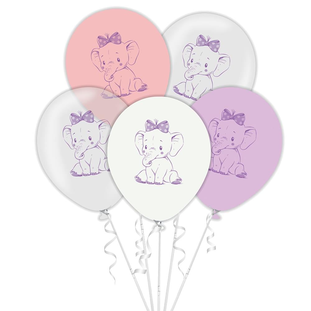 Sevimli Fil Baskılı Rengarenk Lateks Balon 10'lu