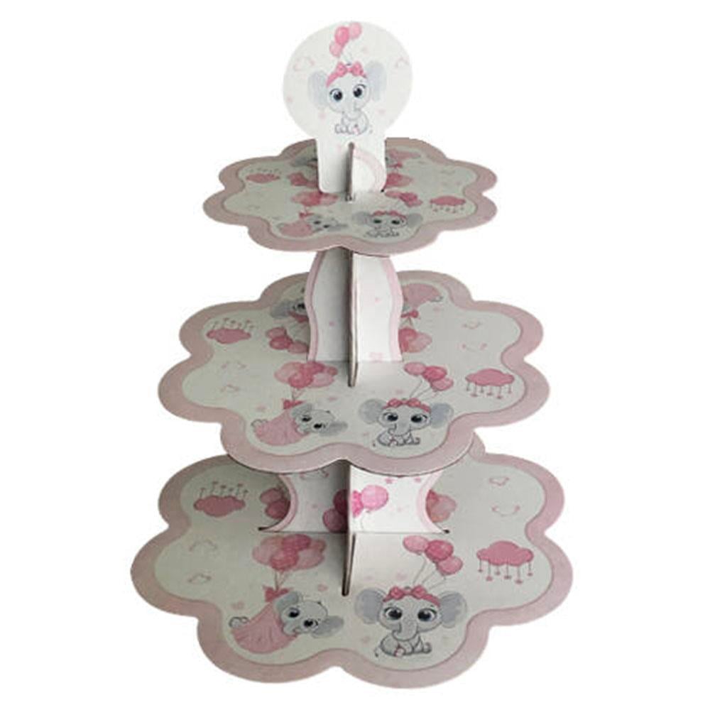 Sevimli Fil Temalı Pembe Cupcake Standı