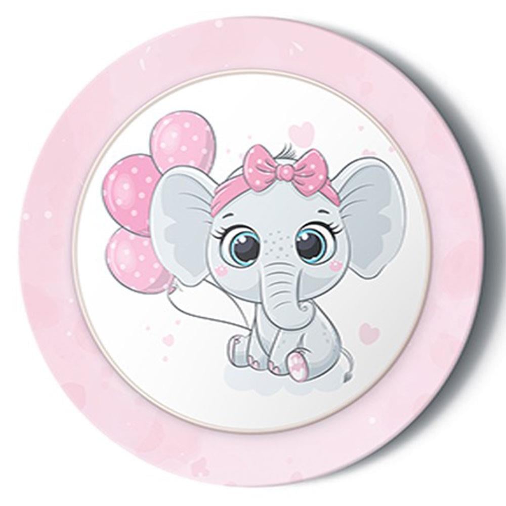 Sevimli Fil Temalı Pembe Karton Tabak 22 cm 8'li