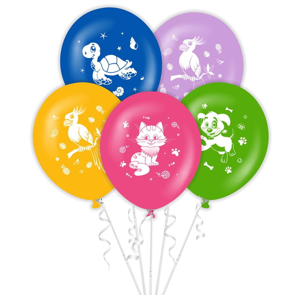 Sevimli Hayvanlar Baskılı Rengarenk Lateks Balon 10'lu