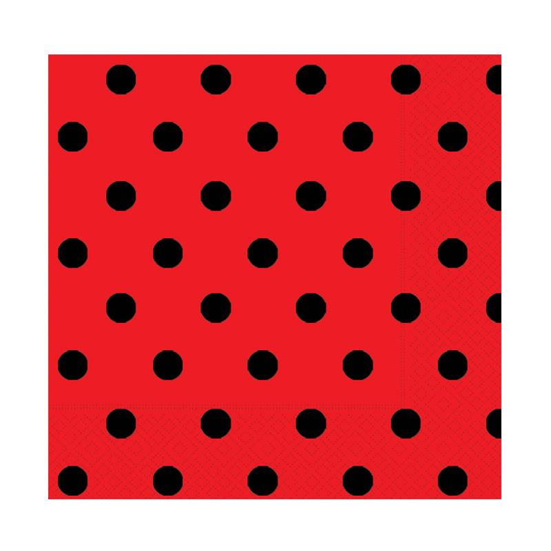 Siyah Puantiyeli Kırmızı Kağıt Peçete 33x33 cm 20'li