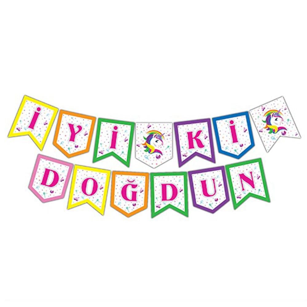 Unicorn Temalı İyi ki Doğdun Harf Afiş