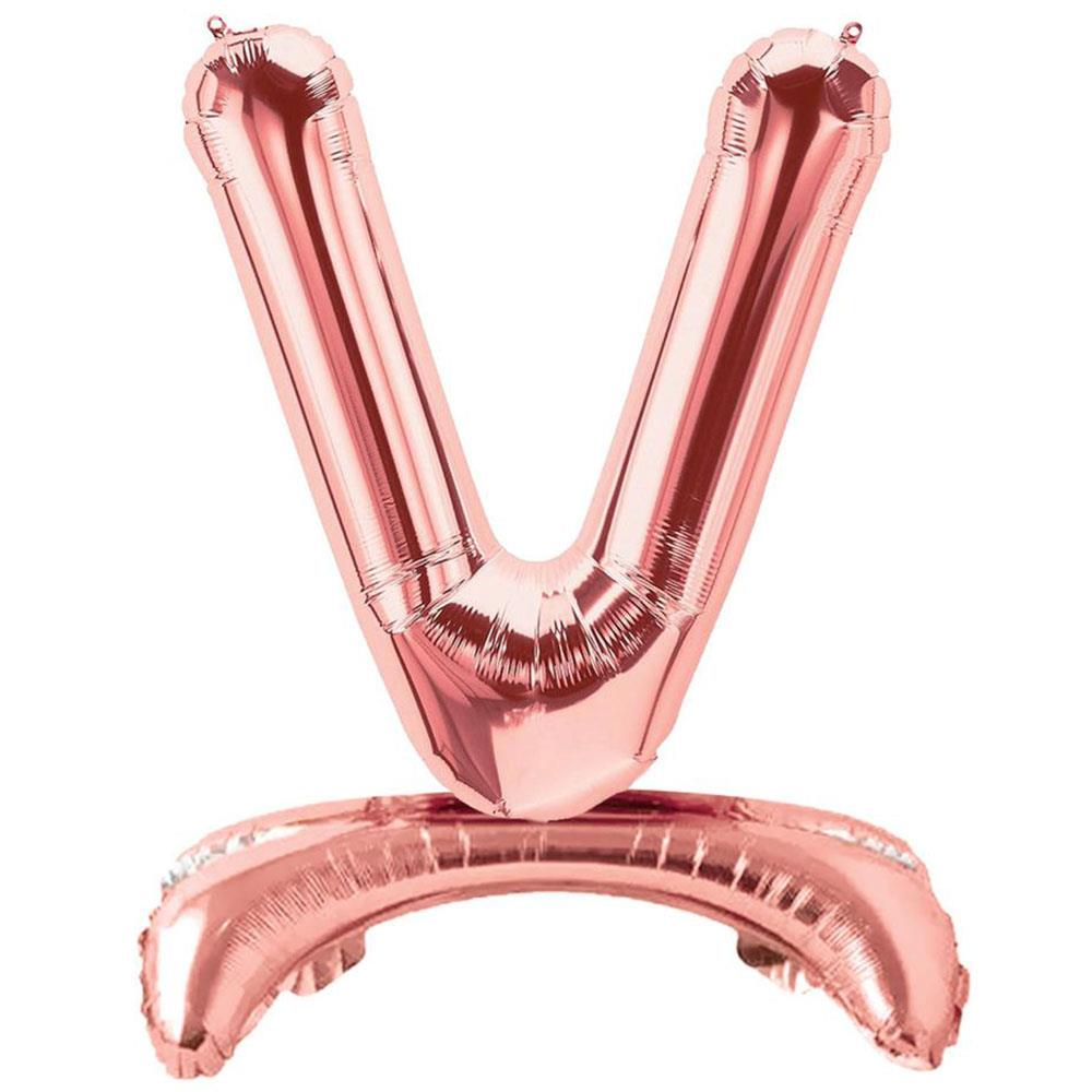V Harf Ayakta Durabilen Rose Gold Folyo Balon 80 cm