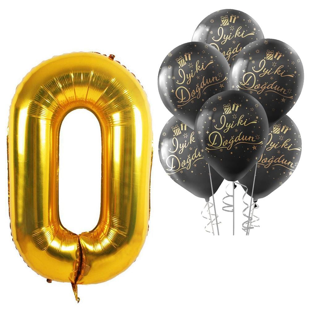 0 Rakam Altın İyi ki Doğdun Balonlu Set