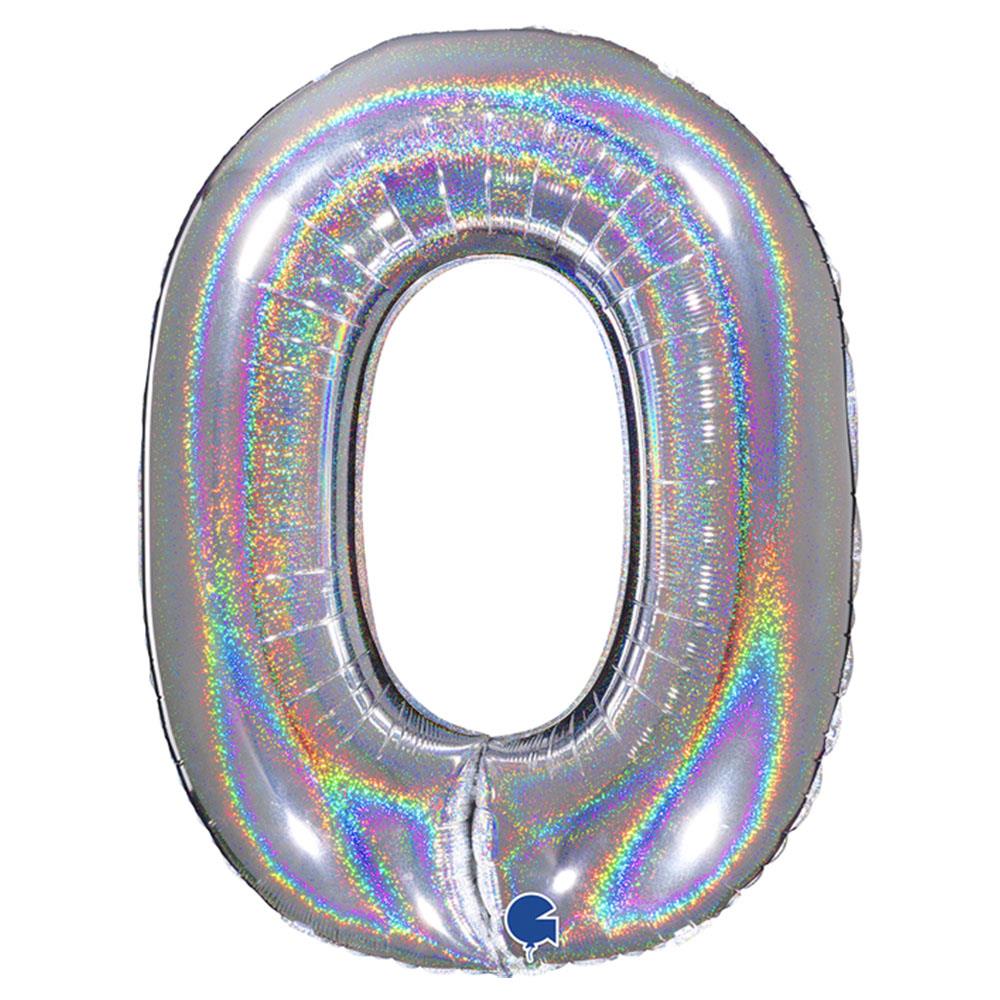 0 Rakam Grabo Hologram Gümüş Folyo Balon 102 cm