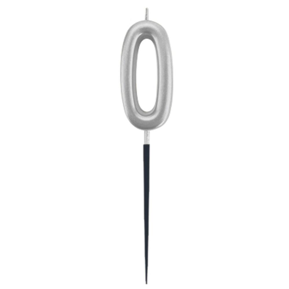 0 Rakam Gümüş Çubuk Mum 14 cm