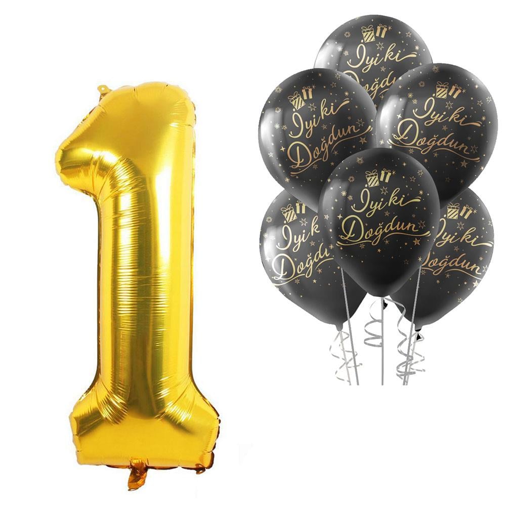1 Rakam Altın İyi ki Doğdun Balonlu Set