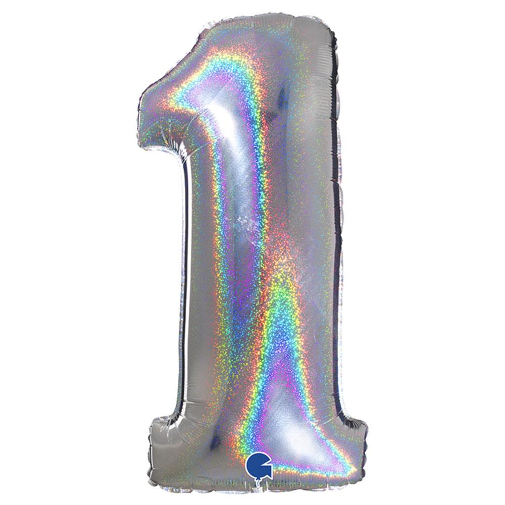 1 Rakam Grabo Hologram Gümüş Folyo Balon 102 cm