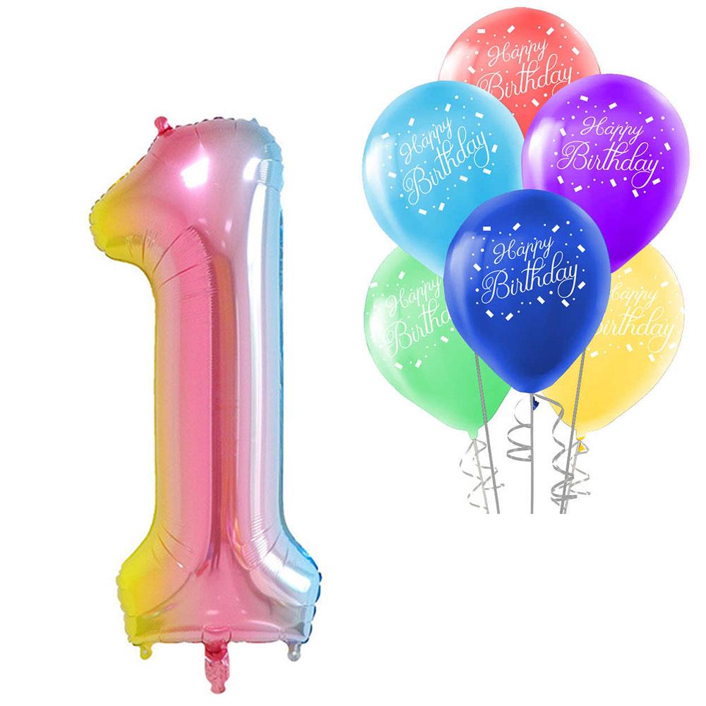 1 Rakam Rengarenk Happy Birthday Balonlu Set