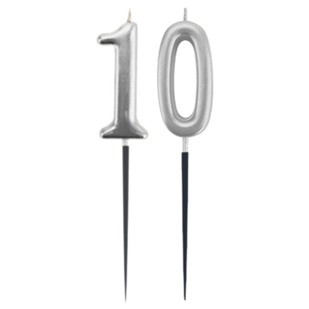 10.Yaş Rakam Gümüş Çubuk Mum 14 cm
