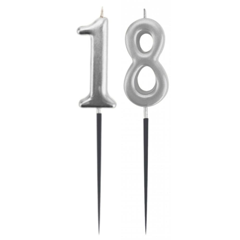 18.Yaş Rakam Gümüş Çubuk Mum 14 cm