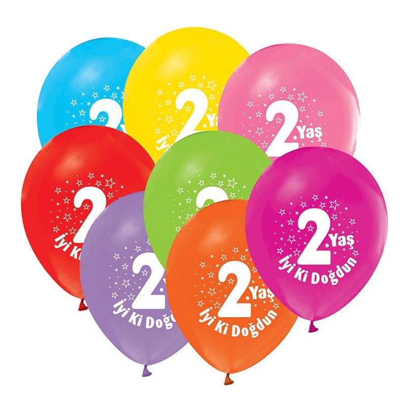 2.Yaş İyi ki Doğdun Baskılı Rengarenk Lateks Balon 10'lu