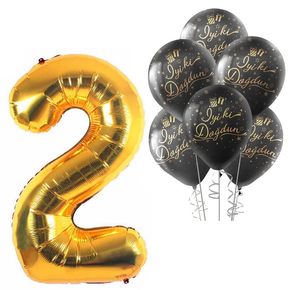 2 Rakam Altın İyi ki Doğdun Balonlu Set