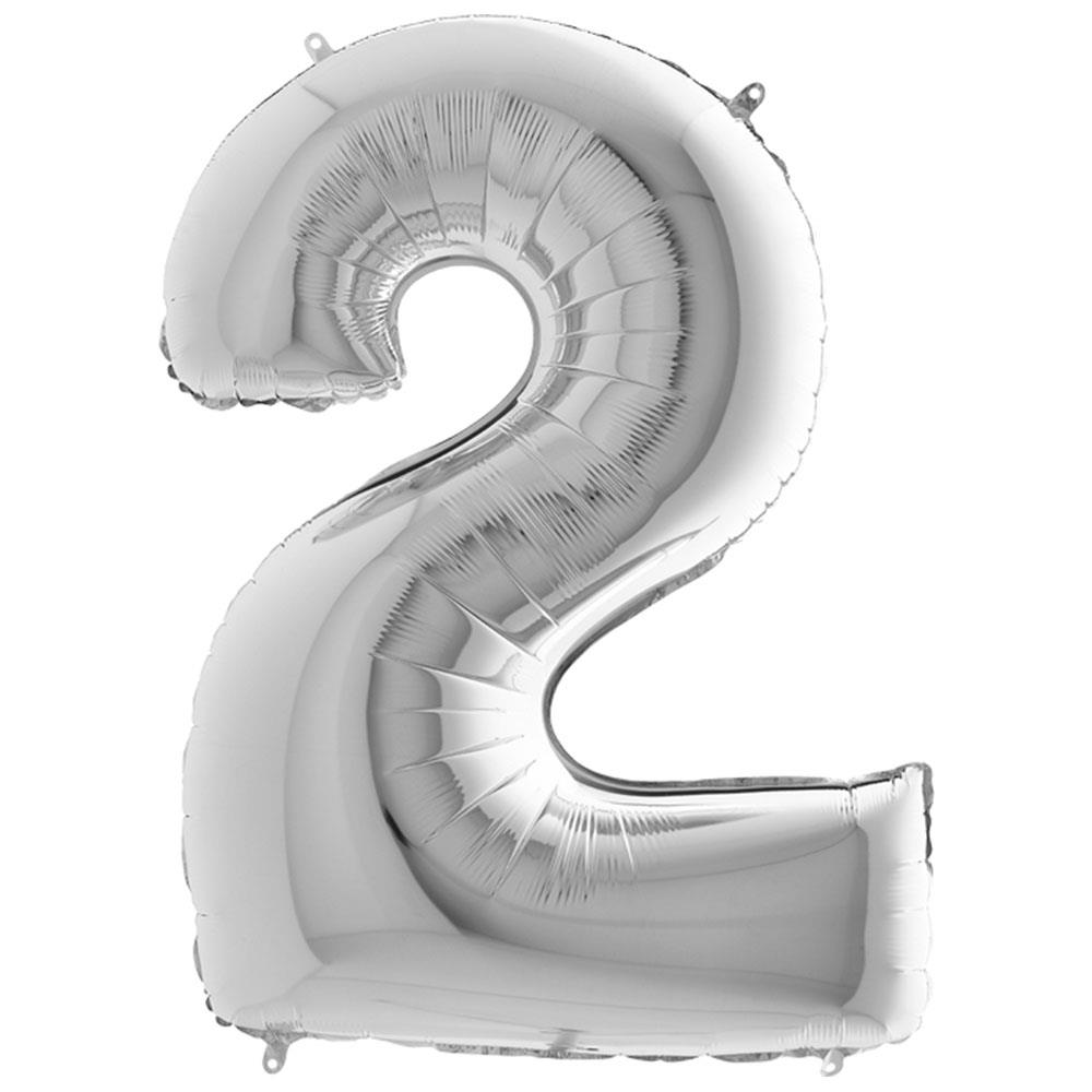 2 Rakam Grabo Gümüş Folyo Balon 102 cm