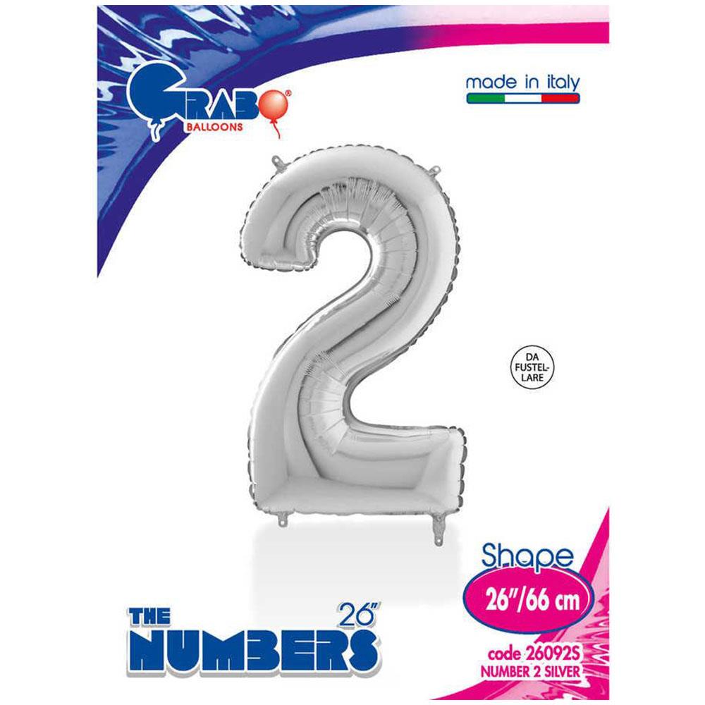 2 Rakam Grabo Gümüş Folyo Balon 66 cm