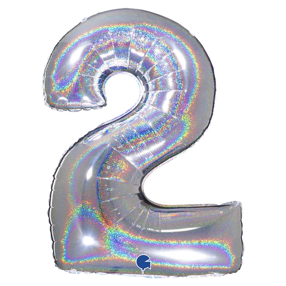 2 Rakam Grabo Hologram Gümüş Folyo Balon 102 cm