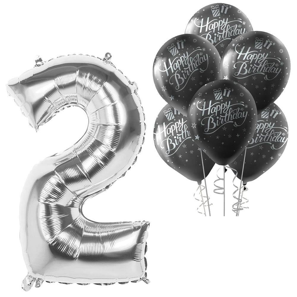 2 Rakam Gümüş Happy Birthday Balonlu Set