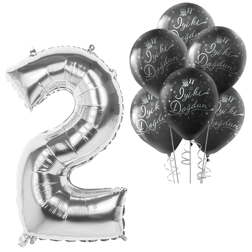 2 Rakam Gümüş İyi ki Doğdun Balonlu Set