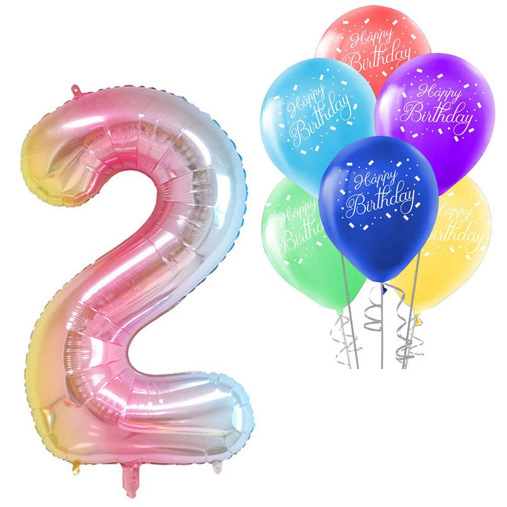 2 Rakam Rengarenk Happy Birthday Balonlu Set