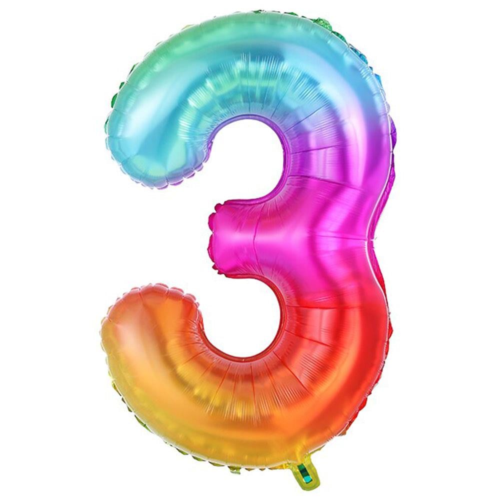 3 Rakam Gökkuşağı Folyo Balon 100 cm