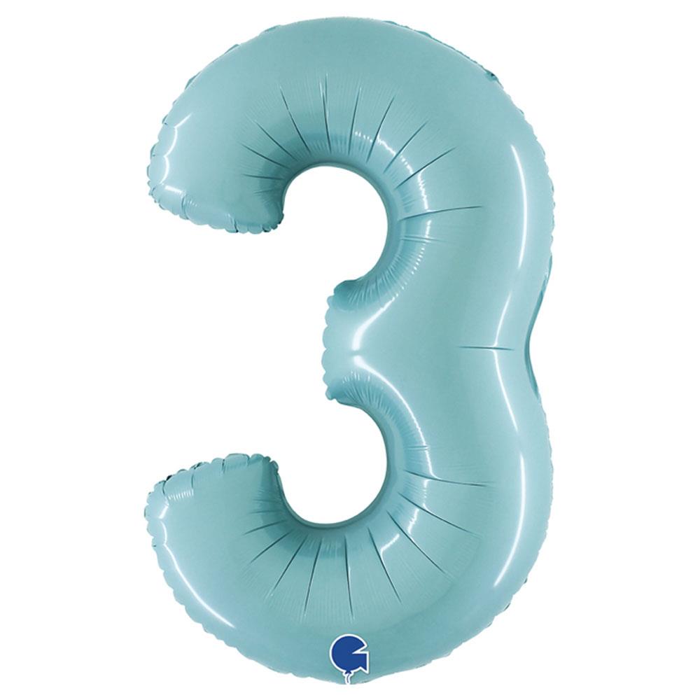 3 Rakam Grabo Pastel Turkuaz Folyo Balon 102 cm