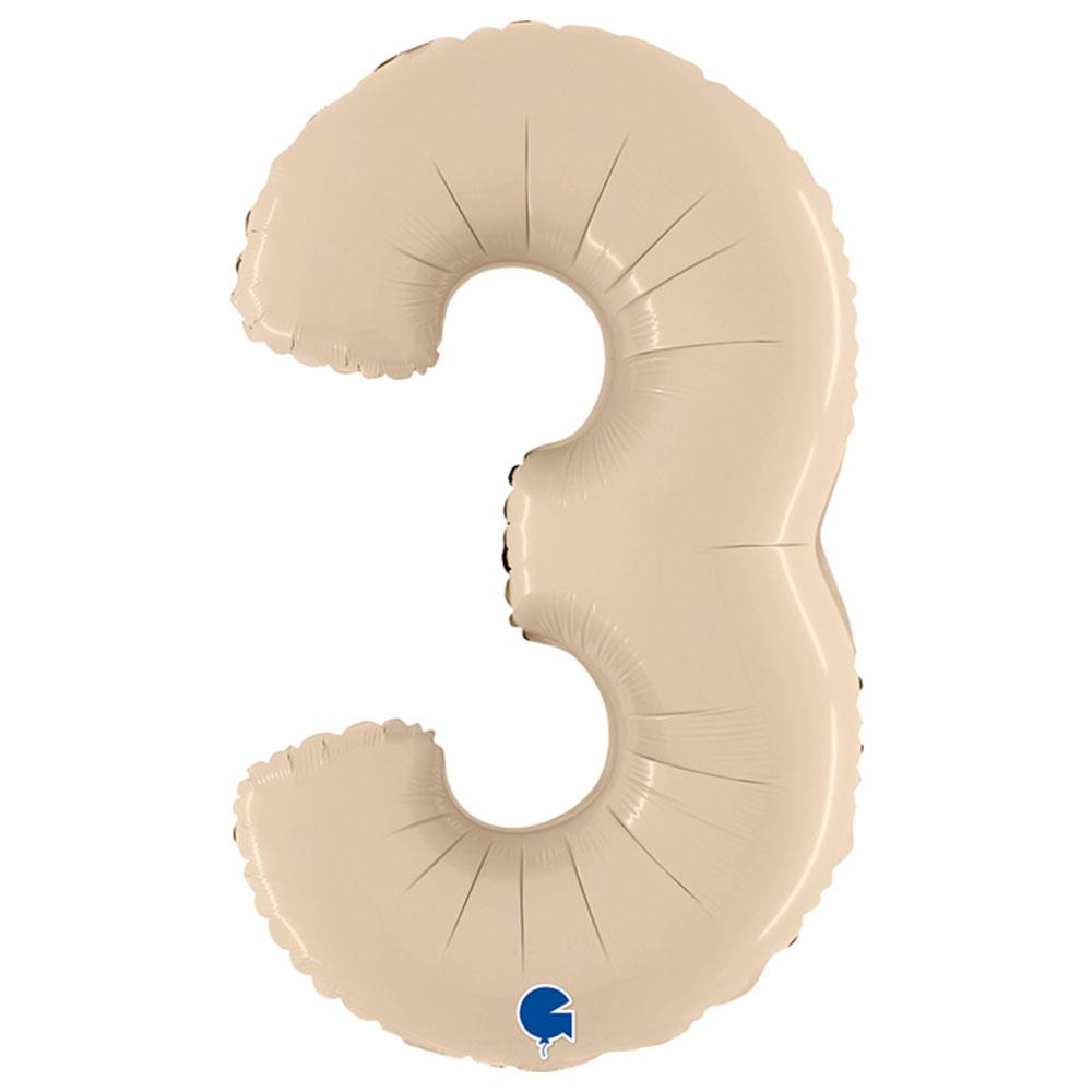 3 Rakam Grabo Saten Krem Folyo Balon 66 cm