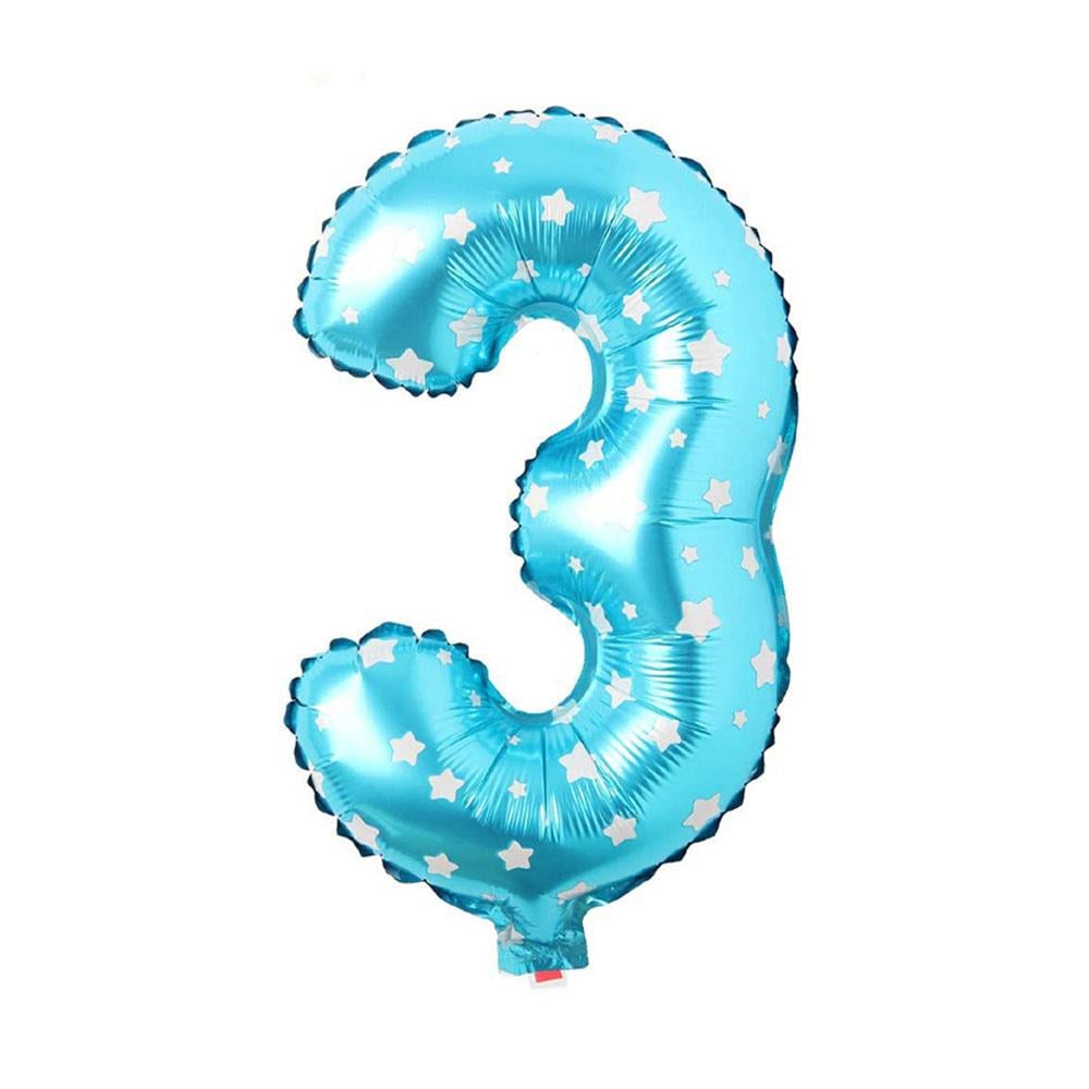 3 Rakam Mavi Yıldız Folyo Balon 70 cm