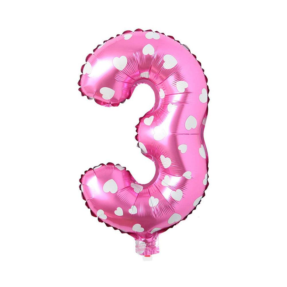 3 Rakam Pembe Kalp Folyo Balon 70 cm