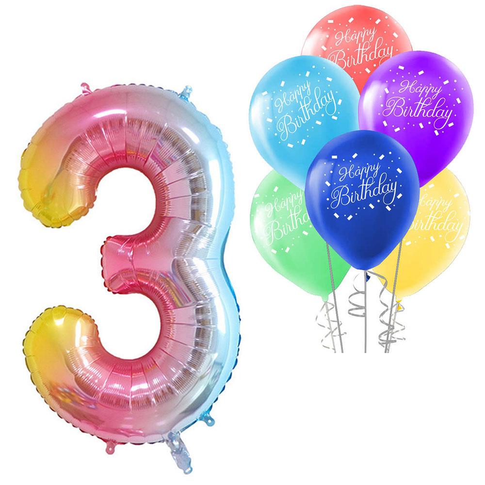 3 Rakam Rengarenk Happy Birthday Balonlu Set