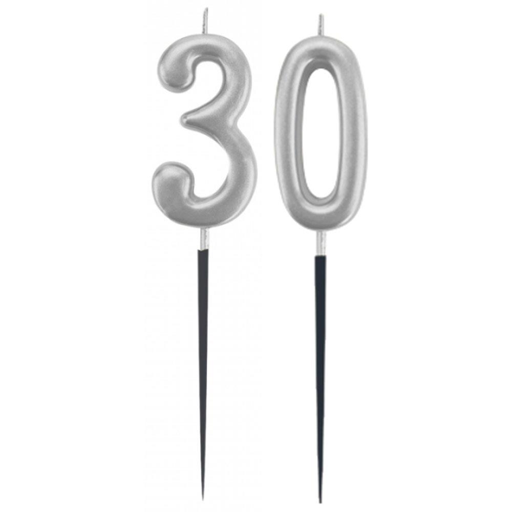 30.Yaş Rakam Gümüş Çubuk Mum 14 cm