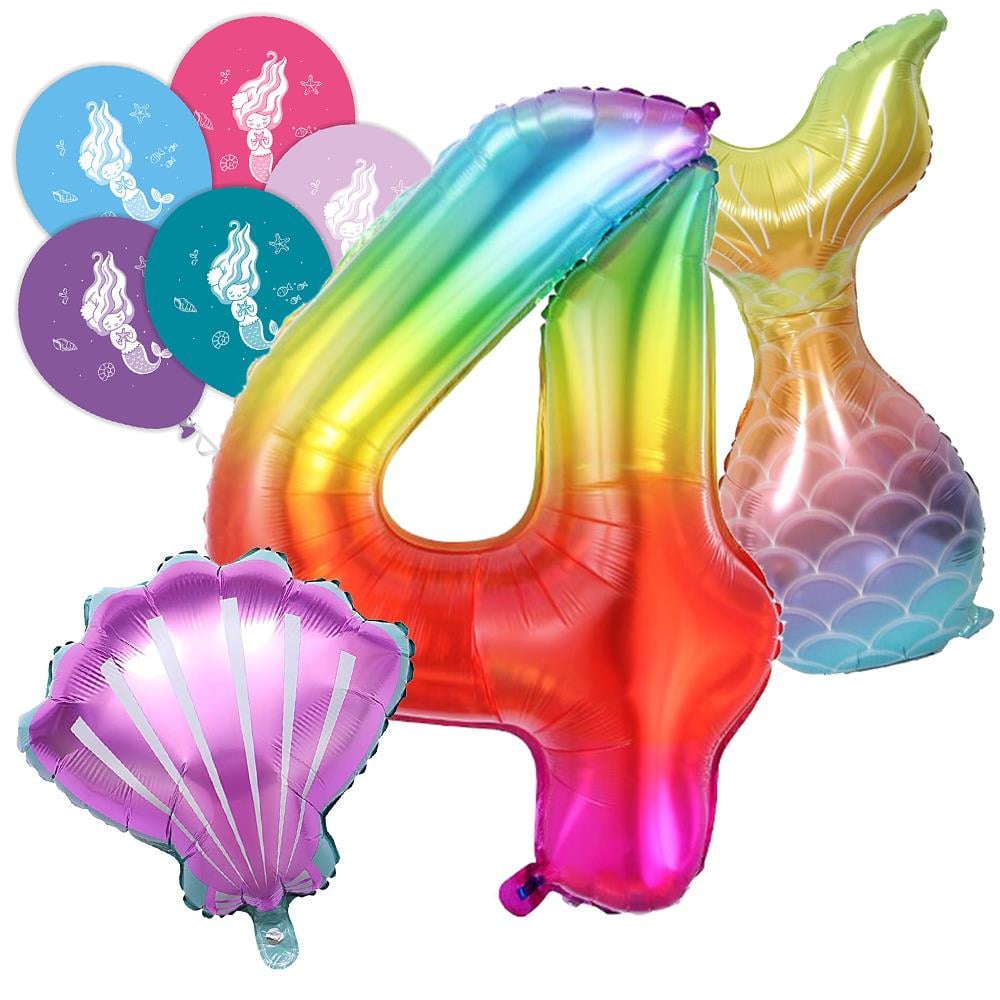 4 Rakam Gökkuşağı Deniz Kızı Folyo Balon Seti
