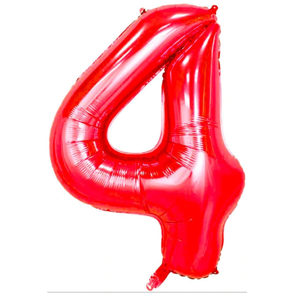 4 Rakam Kırmızı Folyo Balon 100 cm