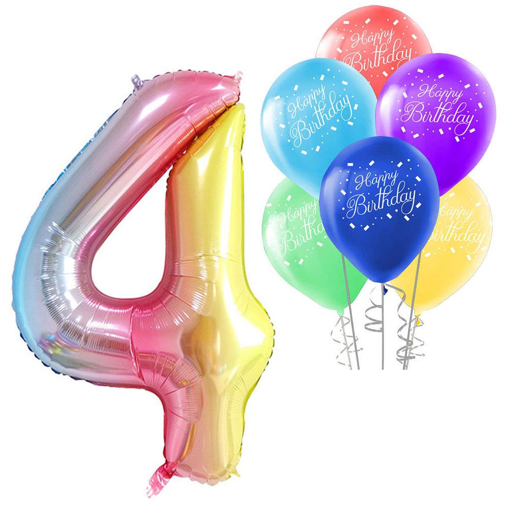 4 Rakam Rengarenk Happy Birthday Balonlu Set