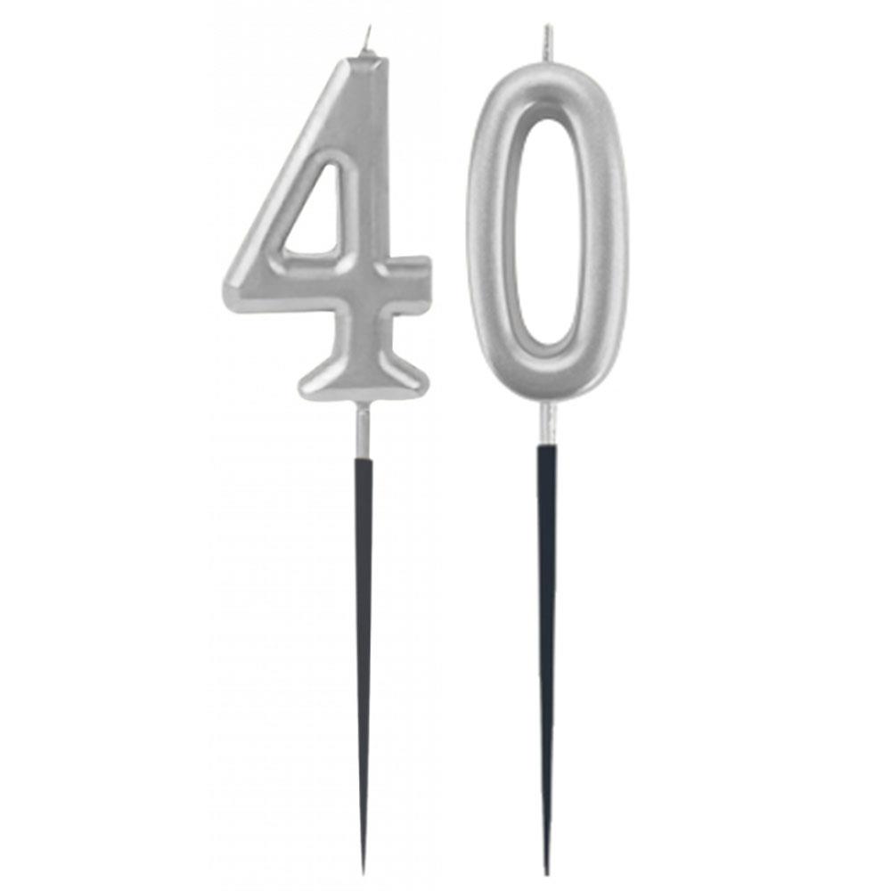 40.Yaş Rakam Gümüş Çubuk Mum 14 cm