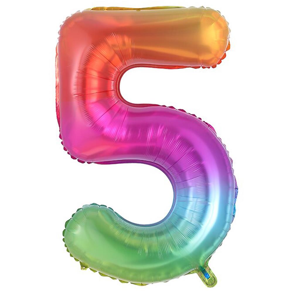 5 Rakam Gökkuşağı Folyo Balon 100 cm