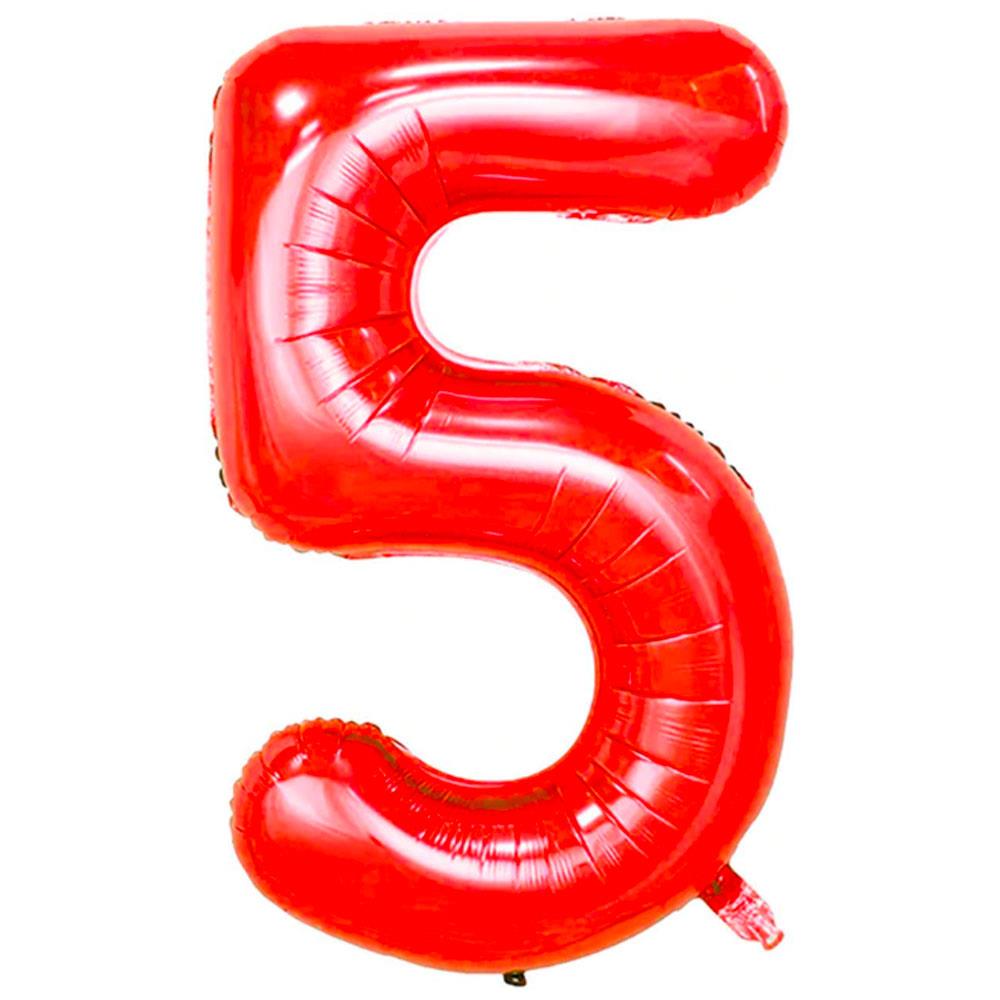 5 Rakam Kırmızı Folyo Balon 100 cm