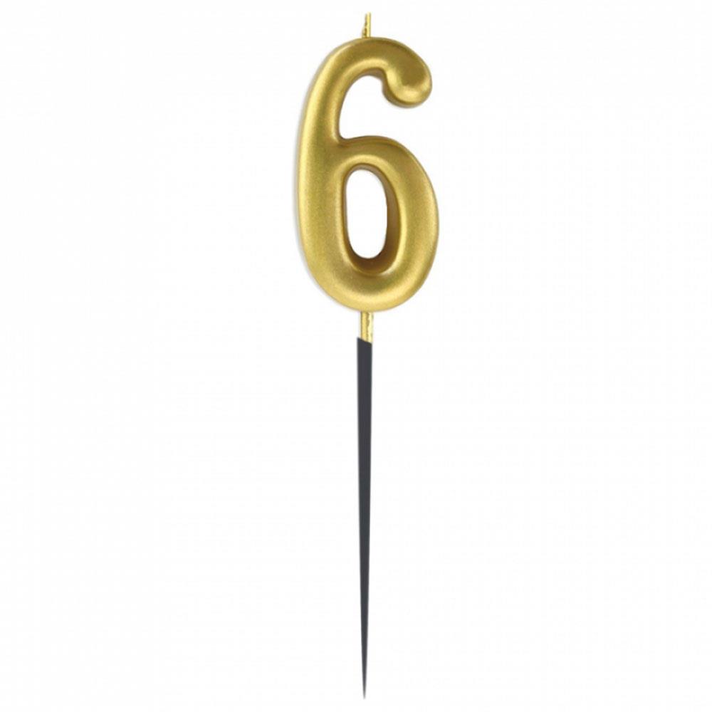 6 Rakam Altın Çubuk Mum 14 cm