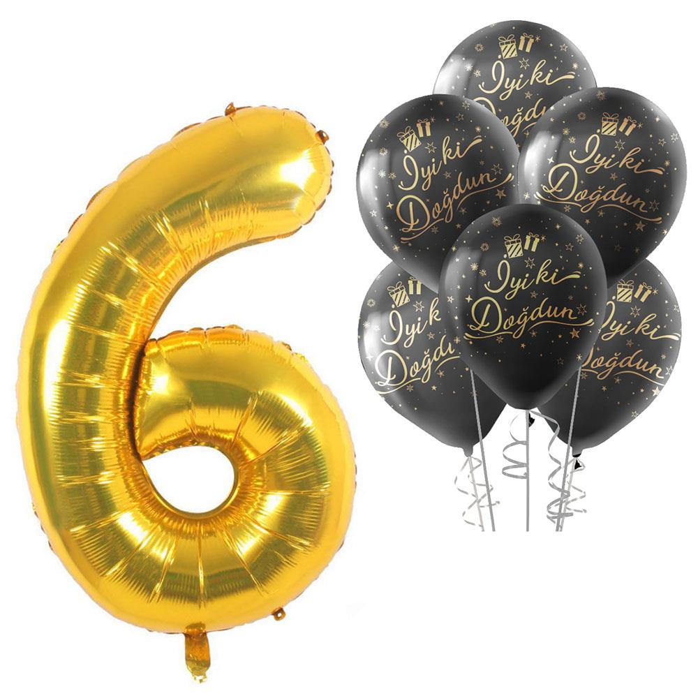 6 Rakam Altın İyi ki Doğdun Balonlu Set