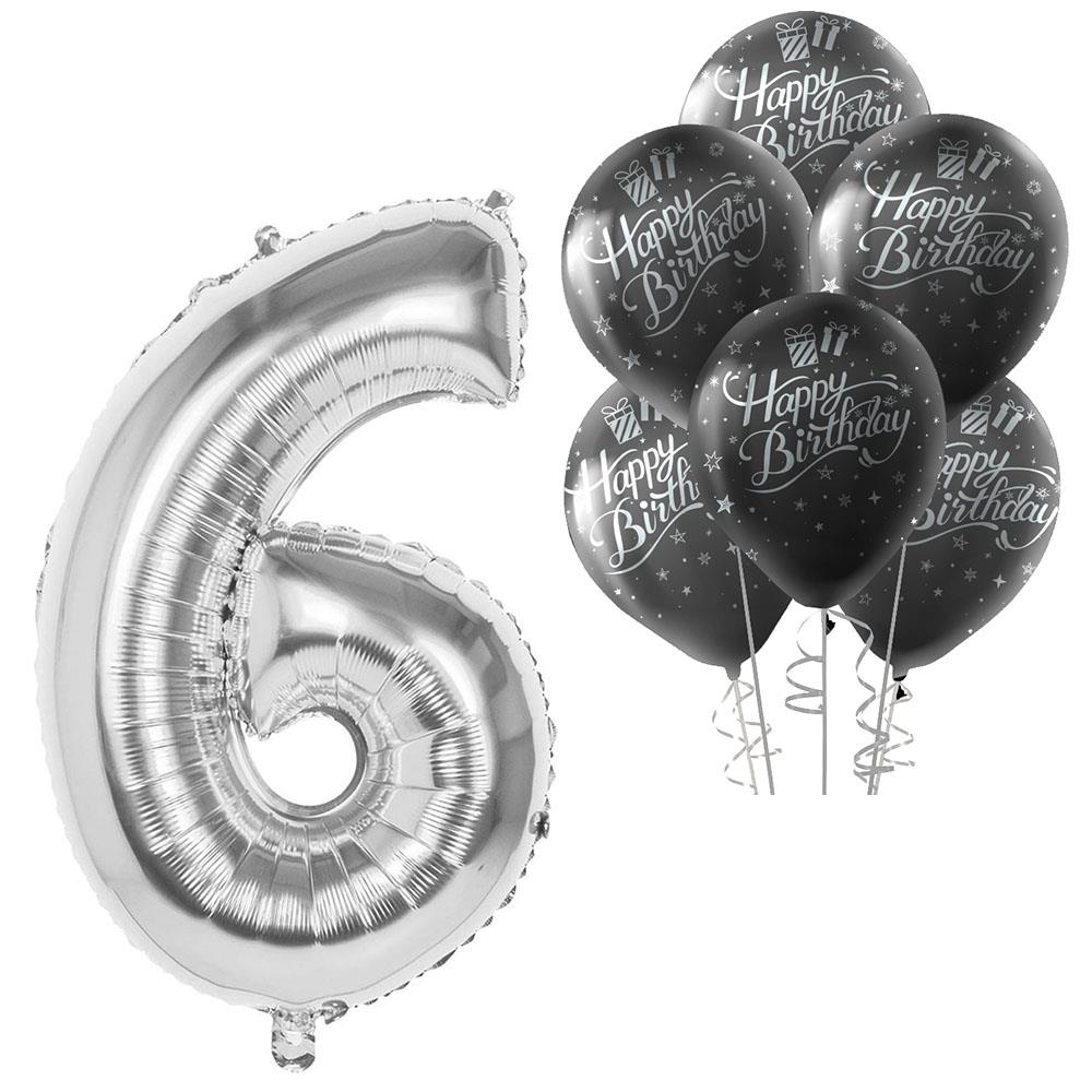 6 Rakam Gümüş Happy Birthday Balonlu Set